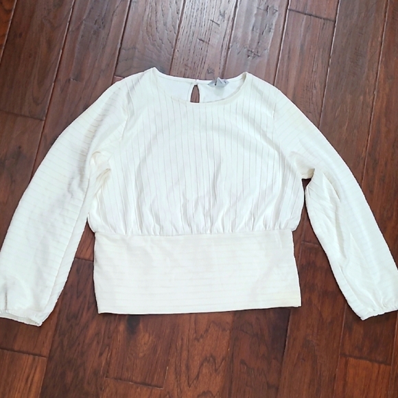 H&M Creamy White Wide Ribbed Long Sleeve Blouse size Large - Picture 1 of 9
